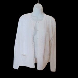 VINTAGE White Knit Cardigan Size XL
